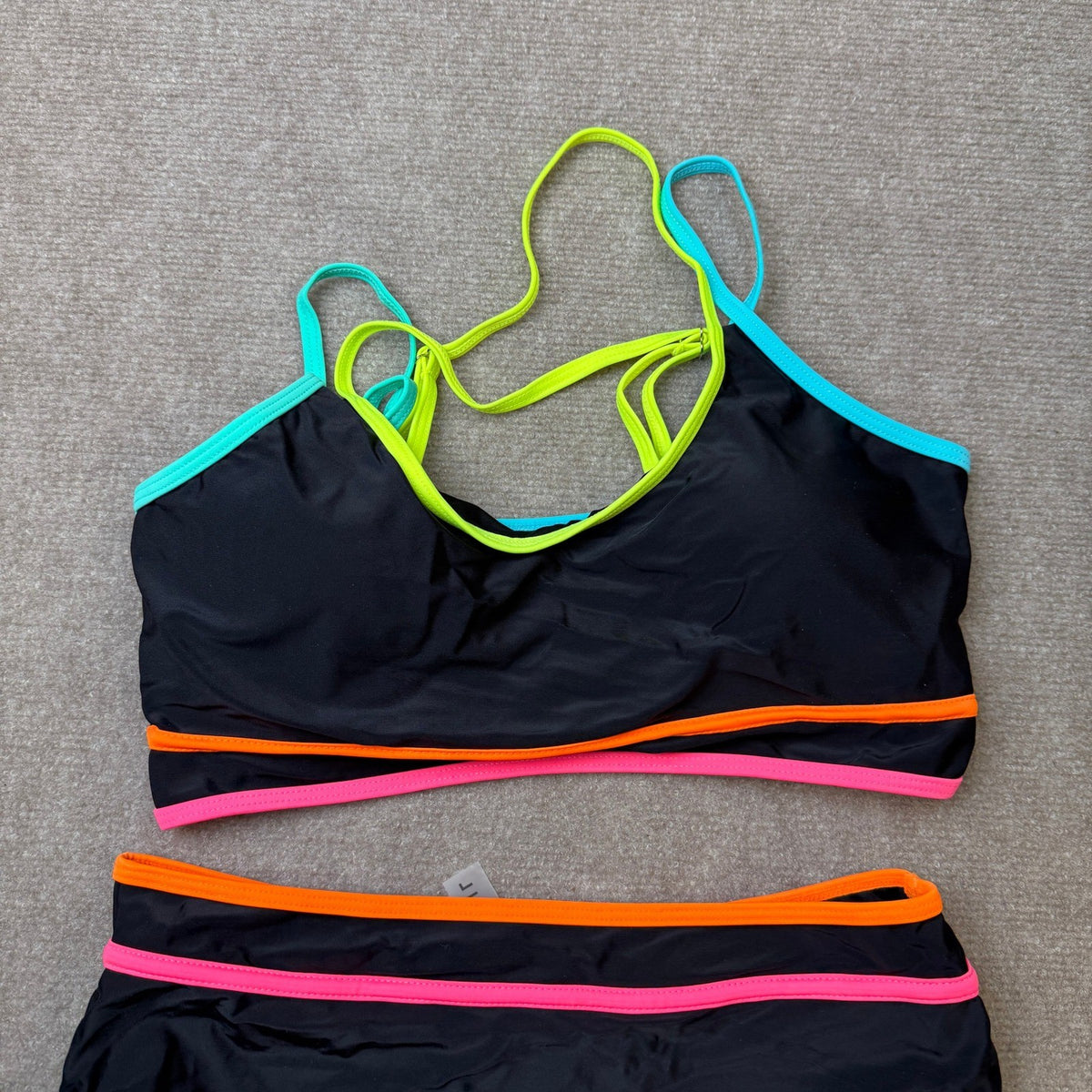 MSRP $42 popvil Women's L High Waisted Bikini Set Neon Two Piece Swimsuit
