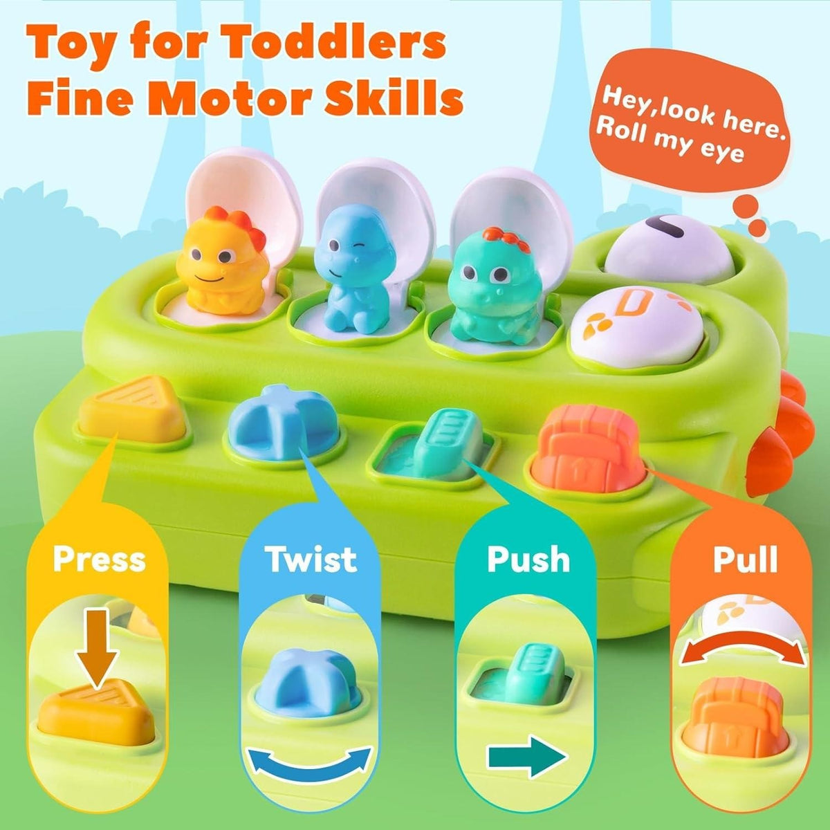Cause and Effect Pop Up Green Dinosaur Land Baby Toy 12m+ Sensory Early Learnin