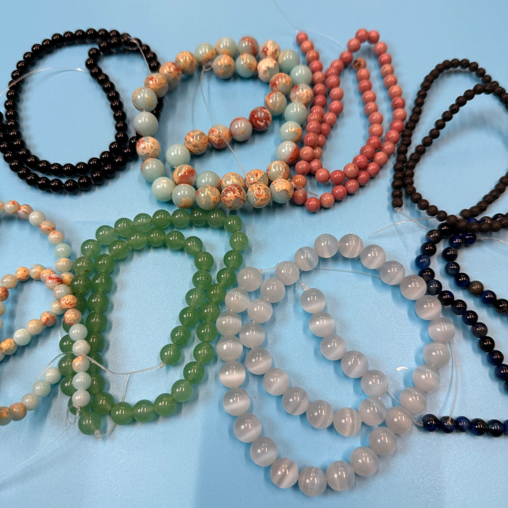 Set of 10 Natural Gemstone Round Beads Strands 15" Sizes 6,8,10 mm 10oz №B28