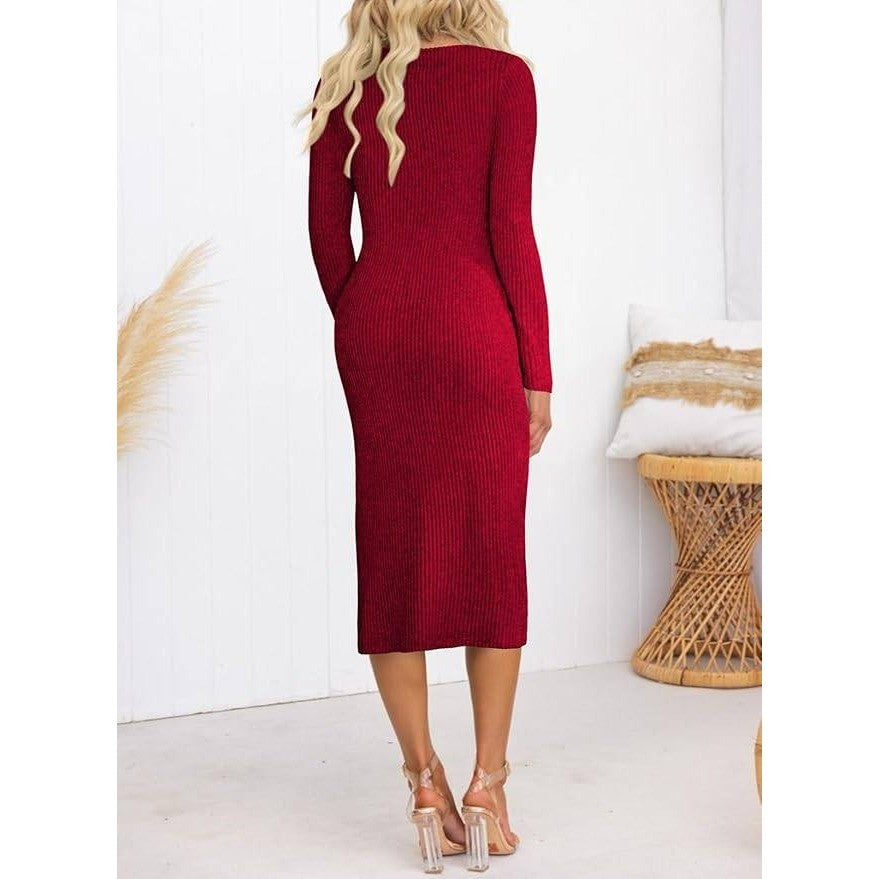 MSRP $53 Pink Queen Women's S Knit Bodycon Dress Long Sleeve Cutout Twist Ruch