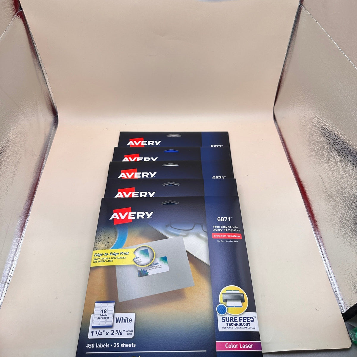 Set of 5 Avery 6871 White Color Laser Labels 1-1/4" x 2-3/8" 450/Pack