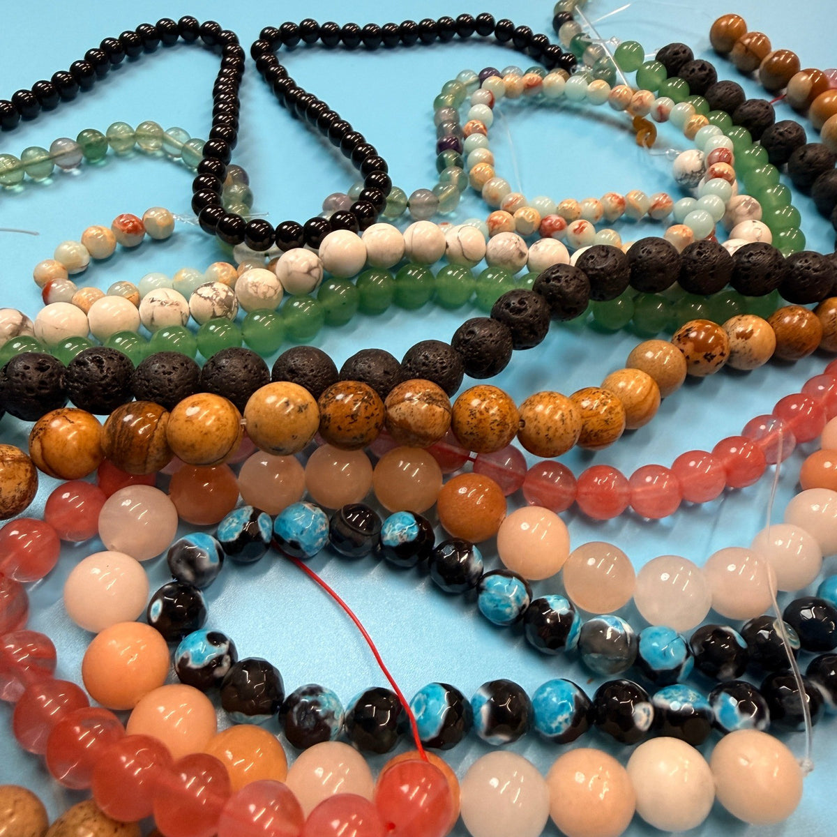 Set of 10 Natural Gemstone Round Beads Strands 15" Sizes 6,8,10 mm 14oz №B8