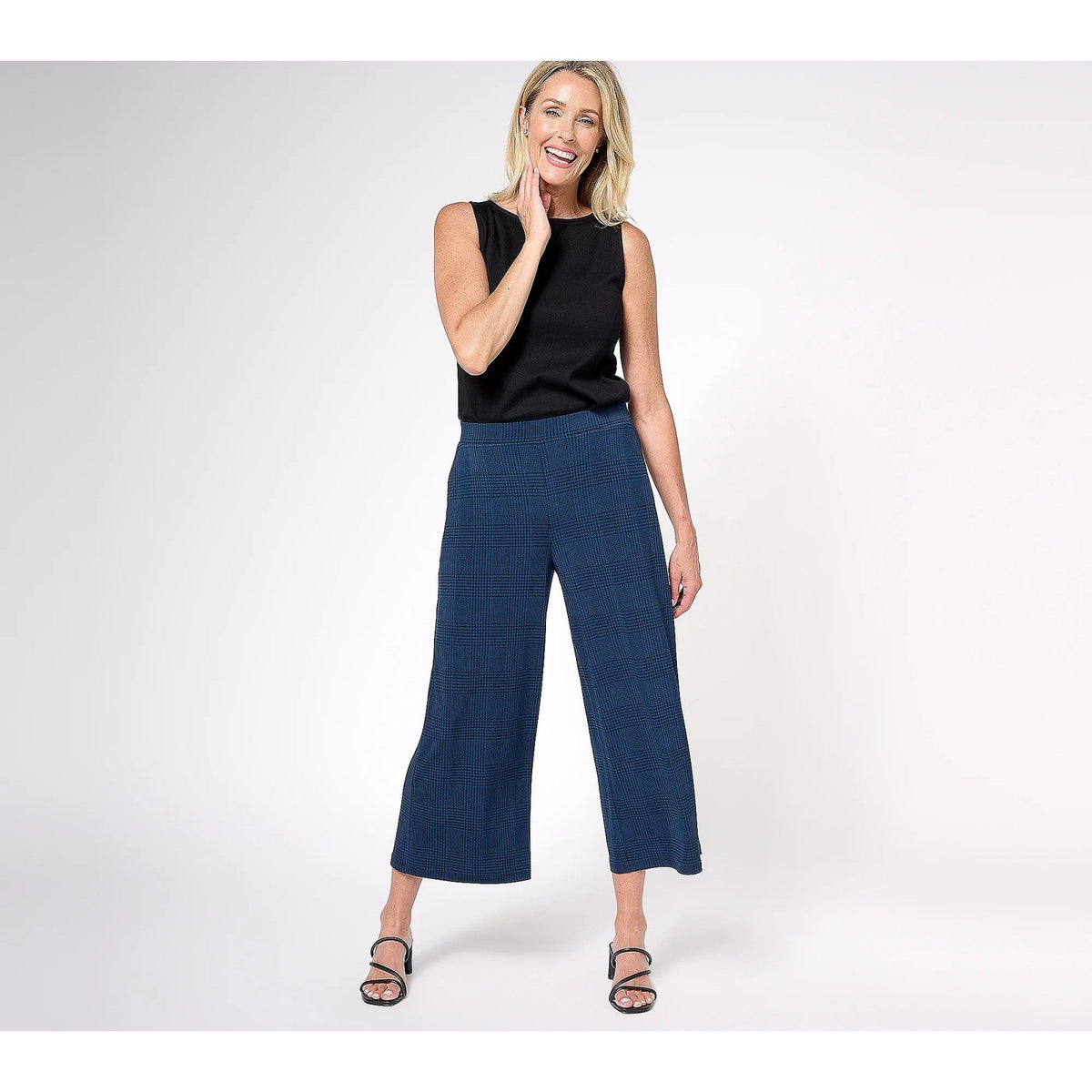 Susan Graver Women's Cosmic Blue XXS Petite Printed Liquid Knit Culotte Pant