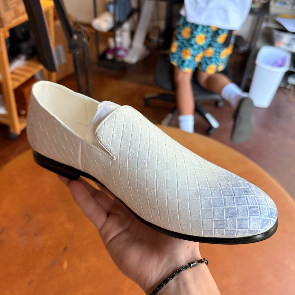 Santimon Men's US 7, 8.5 White Woven Smoking Loafers Lightweight Walking Shoes