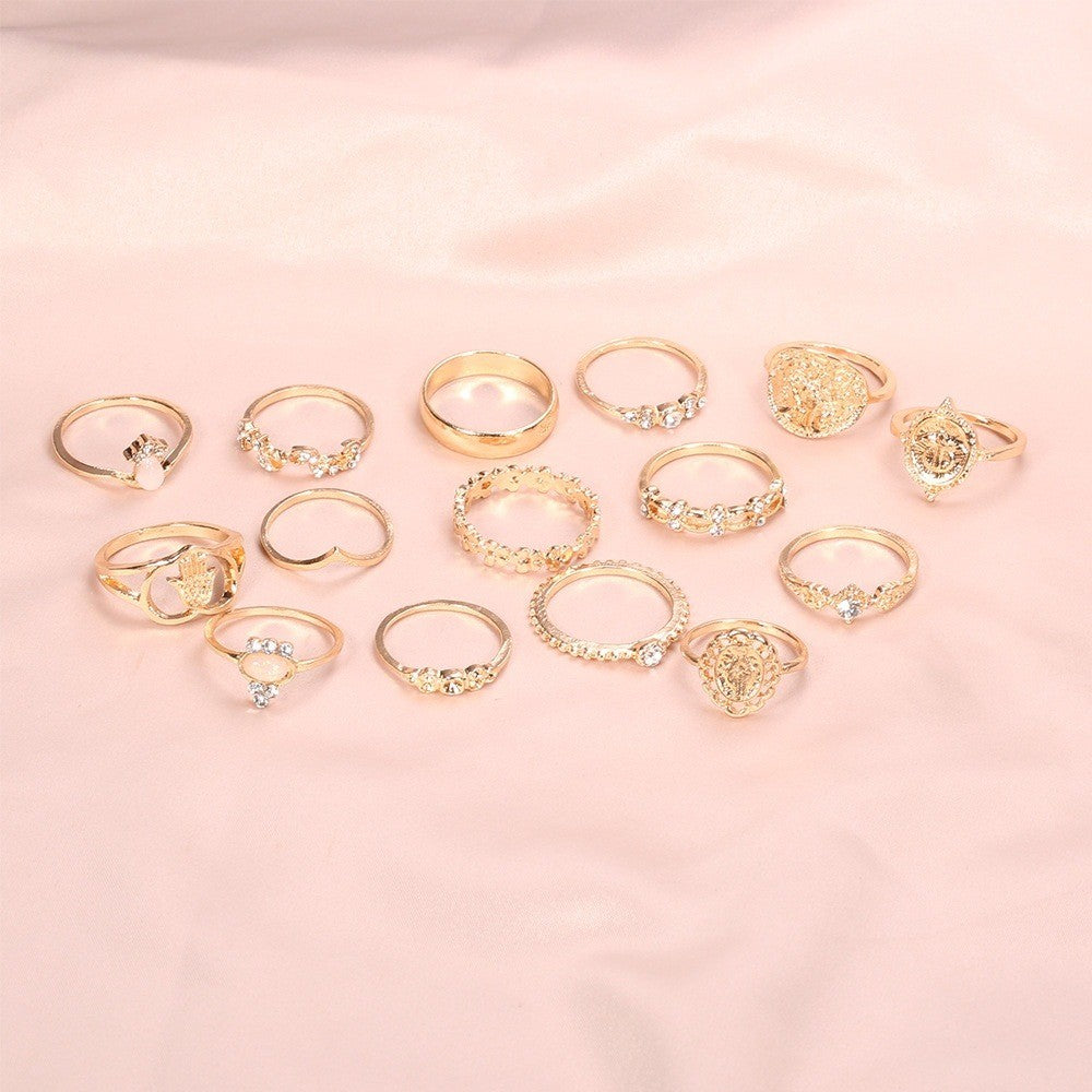 15 pcs Midi Ring, Rings for Women, Gold Ring Set, Antique Rings, Chevron Ring