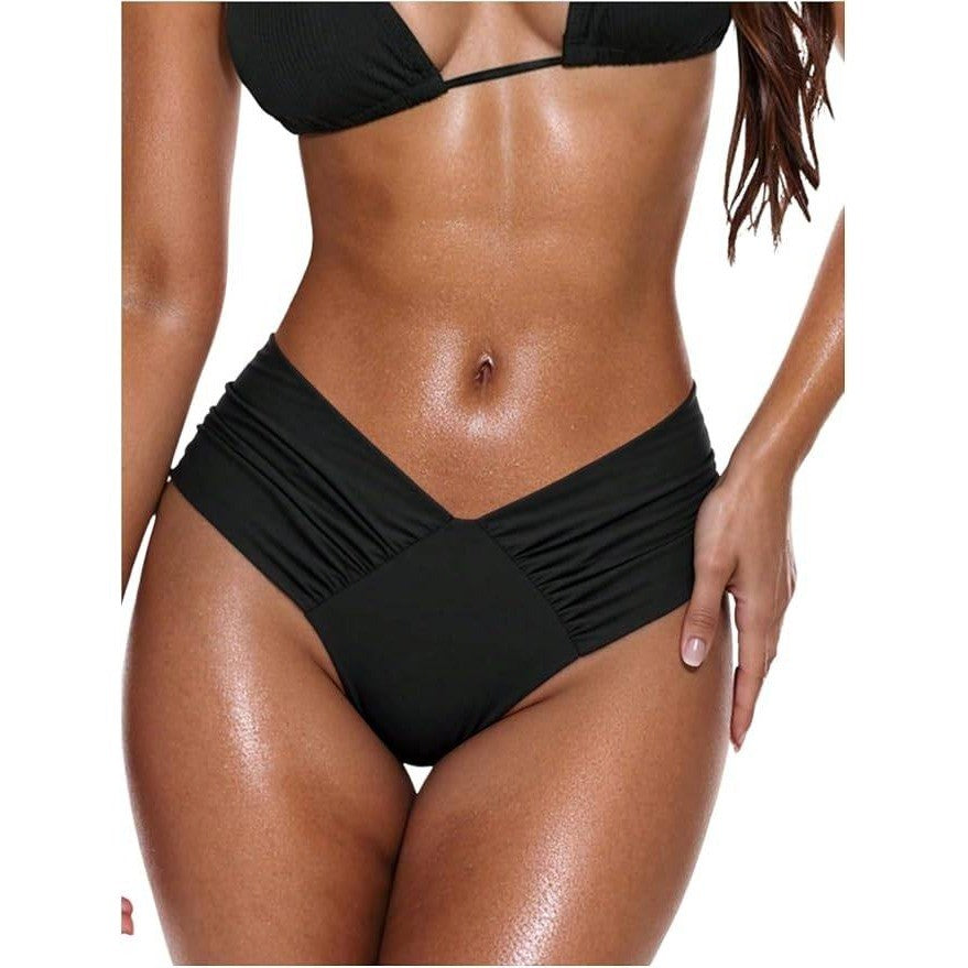 MSRP $33 GORGLITTER Women's L Cheeky High Waisted Ruched Thong Bikini