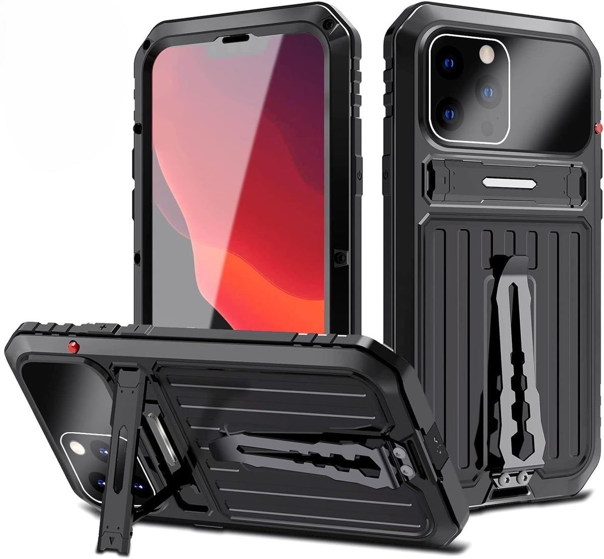 Aluminium Shockproof Case for iPhone 12–14 Pro / Pro Max Built-in Tempered Glass