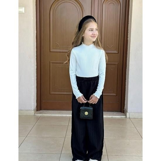 Set of 2 MSRP $26 Arshiner Girl's 11-12Y White Lettuce Trim Mock Neck Long Sleev