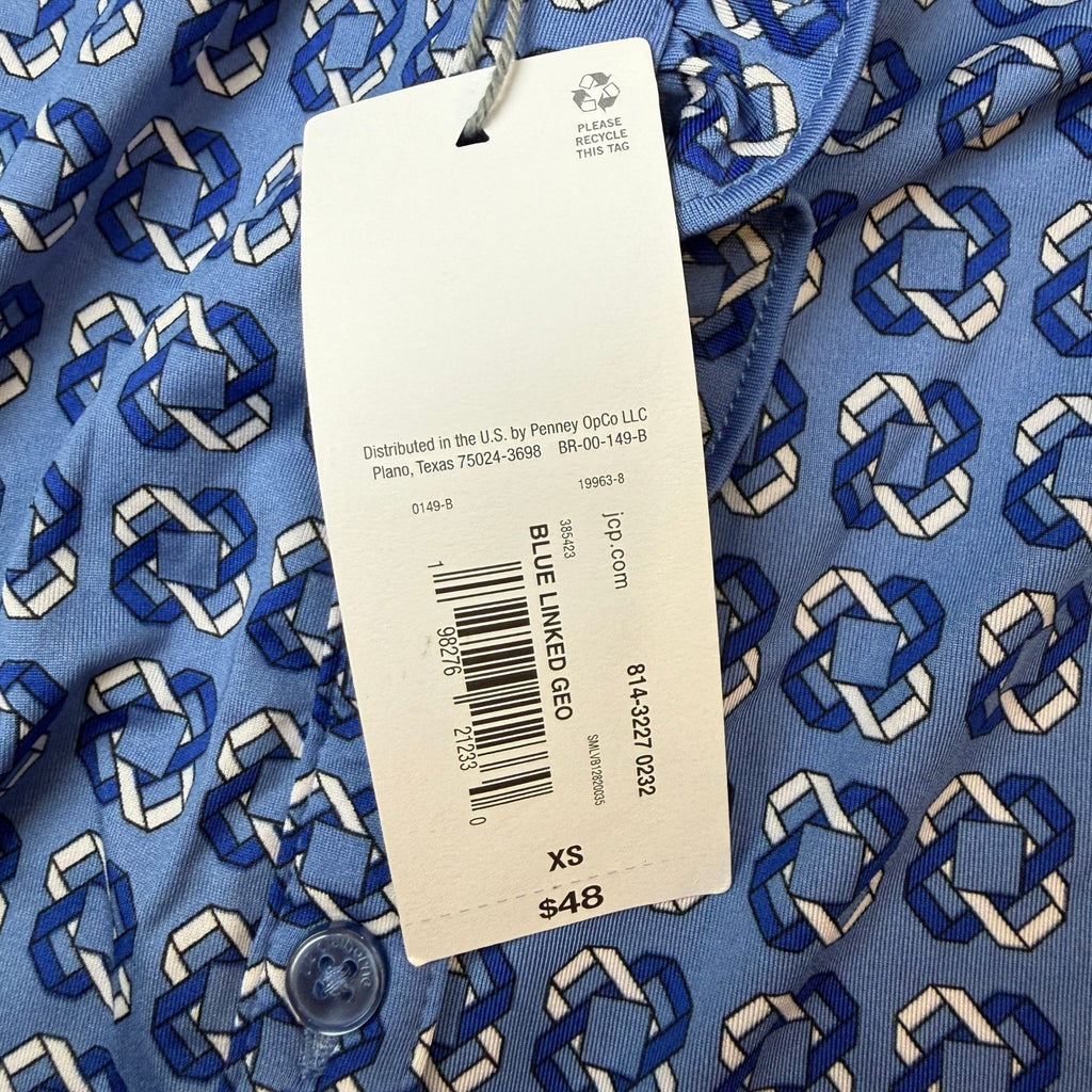MSRP $48 Liz Claiborne Womens XS Blue Linked Geo 3/4 Sleeve Blouse