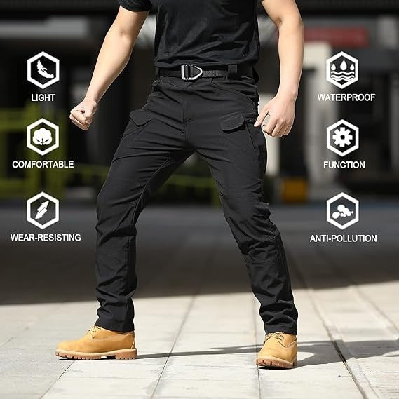 AUTIWITUA Mens Black 3XL Tactical Cargo Pants Water Resistant (NO BELT) Ripstop
