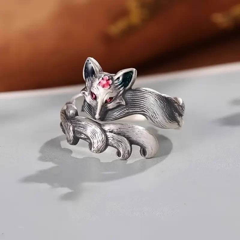 Nine-Tailed Fox Women's Ring Jewelry Silver Tone Animal Size 10 Adjustable 9-11