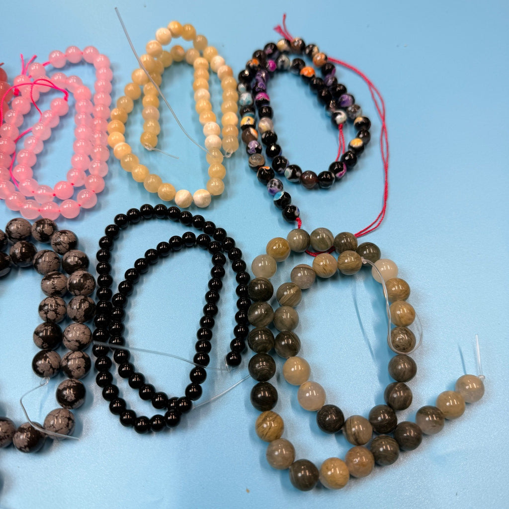 Set of 10 Natural Gemstone Round Beads Strands 15" Sizes 6,8,10 mm 14oz №B12