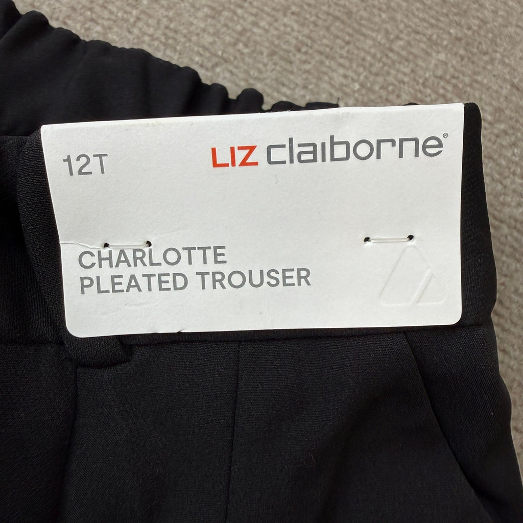MSRP $74 Liz Claiborne Charlotte Womens 12 Tall Black Wide Leg Mid Rise Trouser
