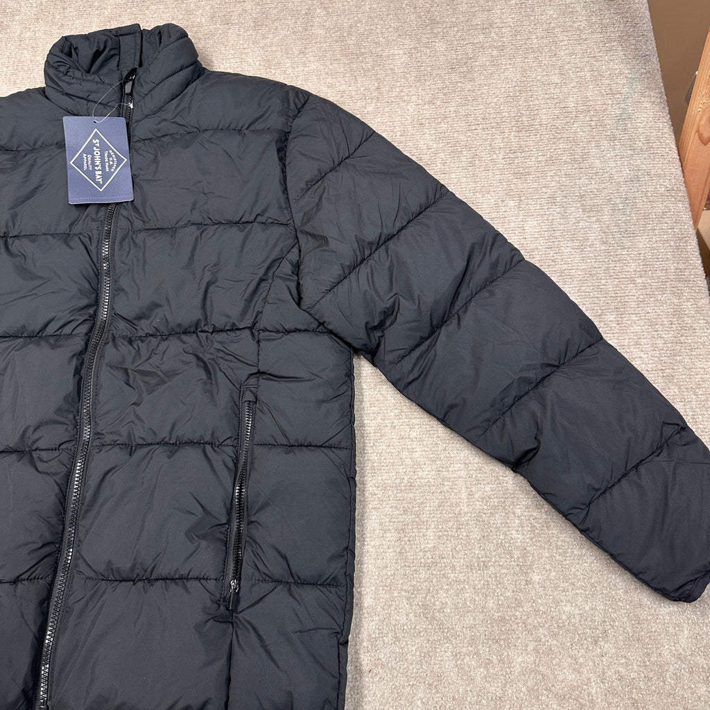MSRP $100 St. John's Bay Mens S Black Midweight Puffer Jacket Adaptive Easy-on