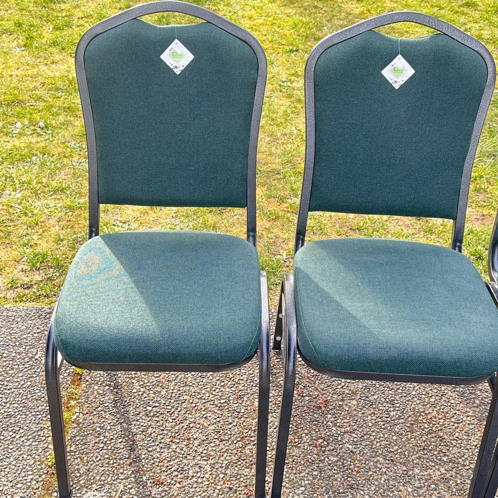 Set of 4 Crown Back Stacking Banquet Chairs Green Fabric w/ DuPont Teflon Prote