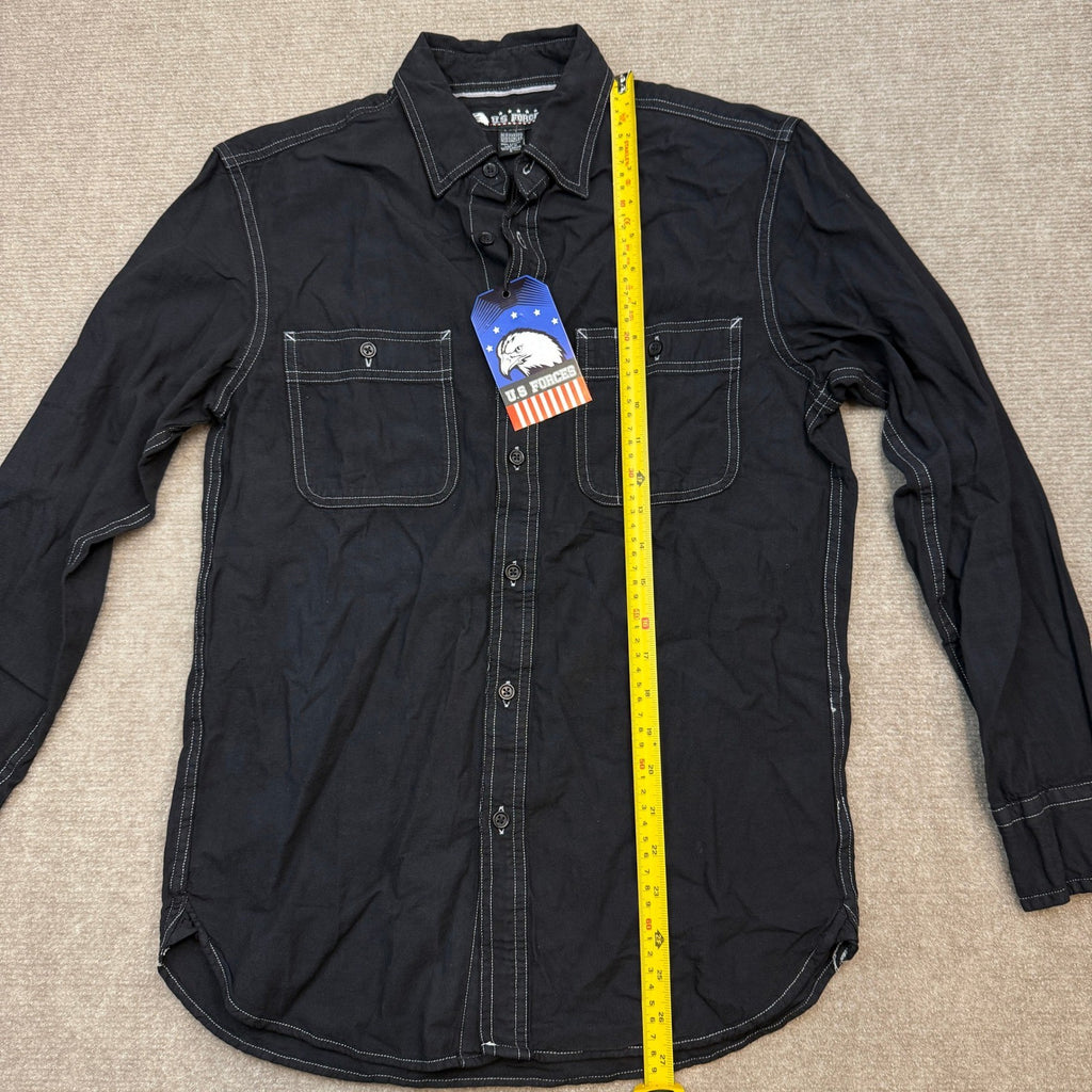 MSRP $50 U.S Forces Man's S Black Long Sleeve Button Up Shirt Contrast Stitching