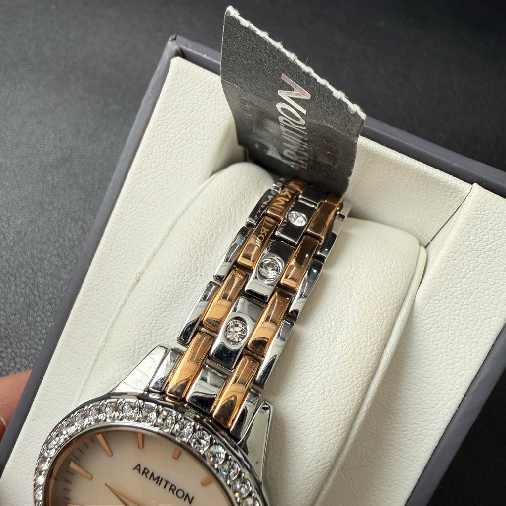 Armitron Women's 75/5802TR Silver/Rose Gold Crystal Bracelet Watch New Battery