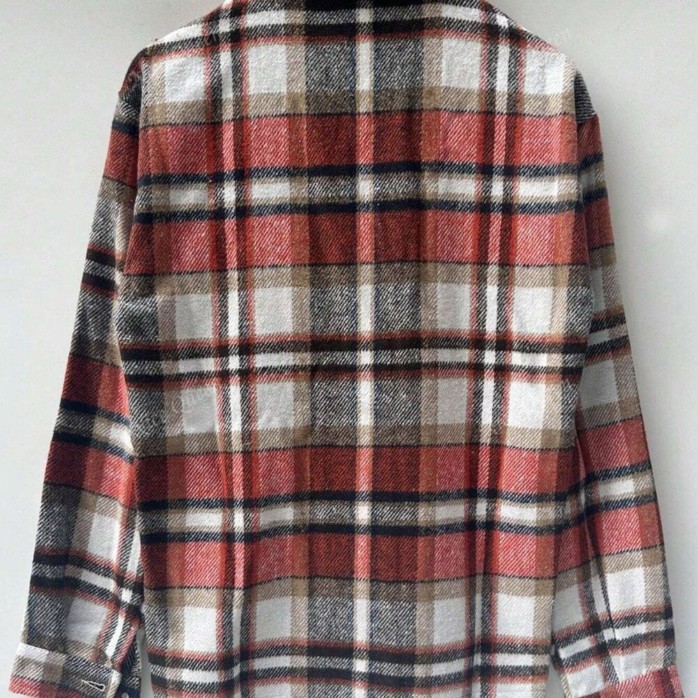 Women's XL Red Plaid Long Sleeve Shirt Jacket