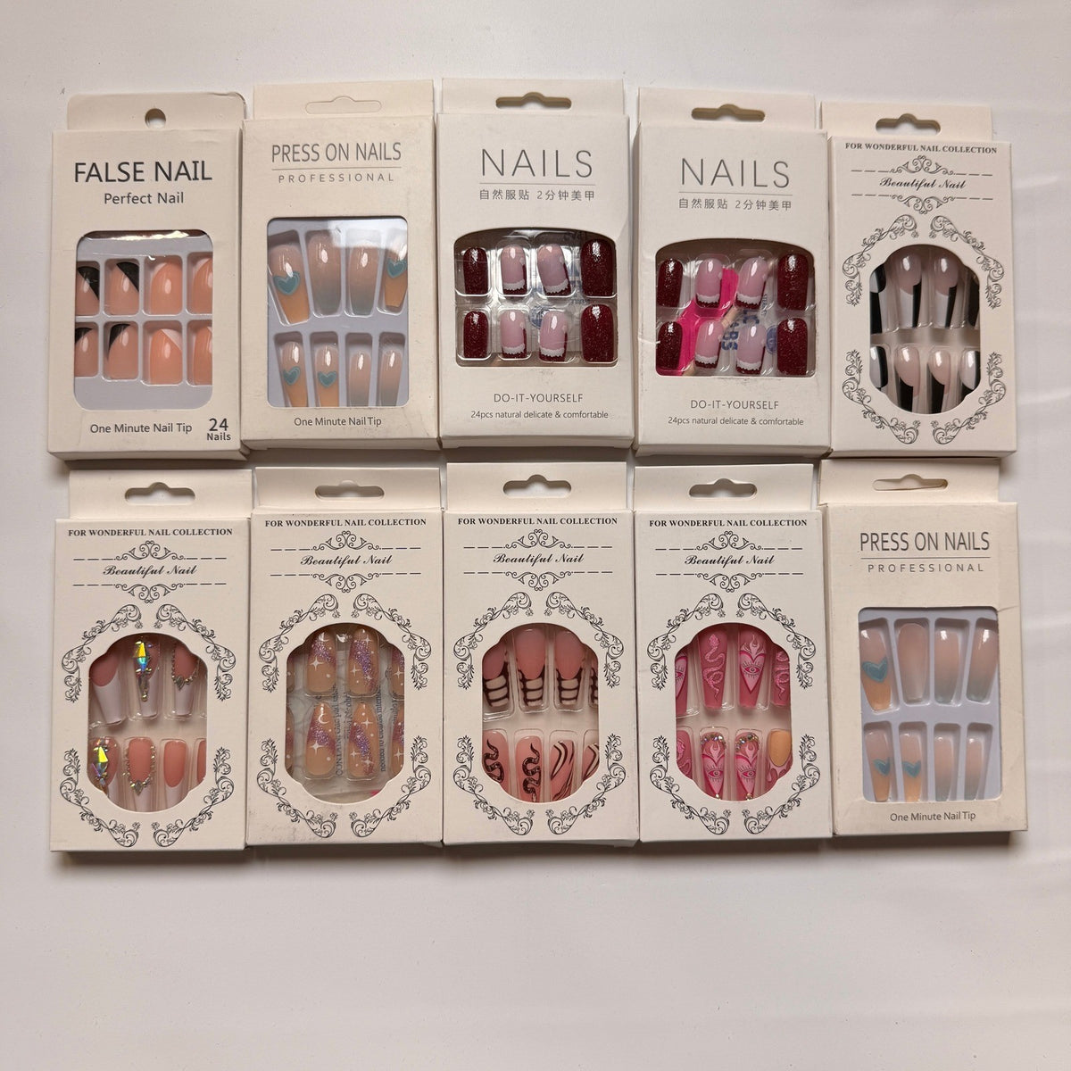 Lot of 10 Pack of 24 New False Press On Nails Assorted Designs and Colors №N47