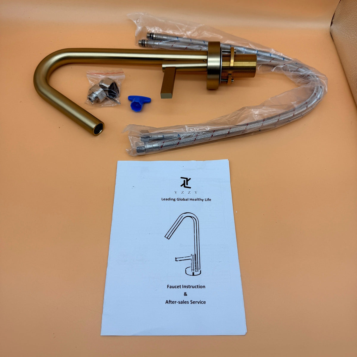 YZZY Brushed Gold Bathroom Sink Faucet Single Handle Single Hole Lavatory Vanity
