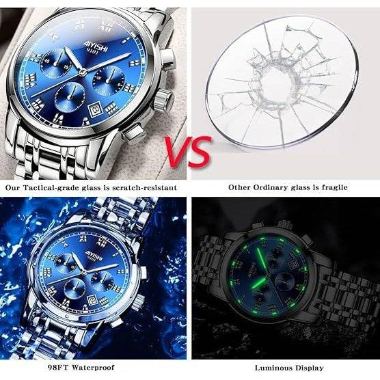 Dofia Xiaoya Aiyishi 9101 Men's Silver Stainless Steel Quartz Watch Blue Dial