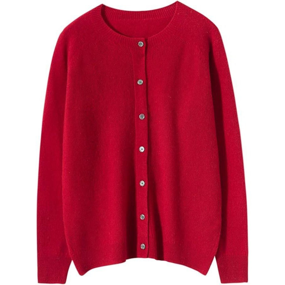 MSRP $78 G Guzemor Women's L Red 100% Merino Wool Cardigan Sweater Crew Neck