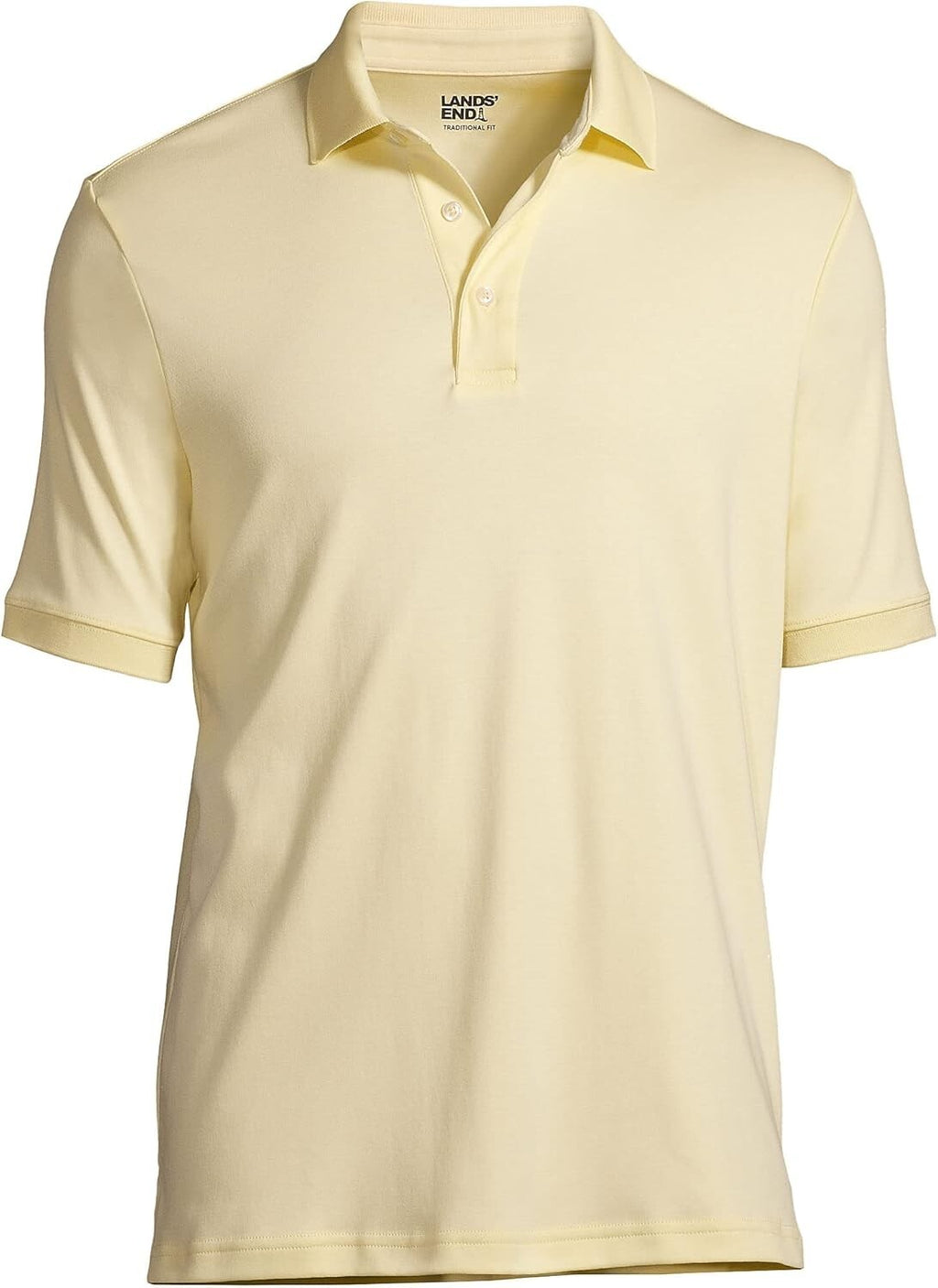 Lands' End Mens Short Sleeve Supima Polo Shirt Golden Candle Light L-2XL Regular