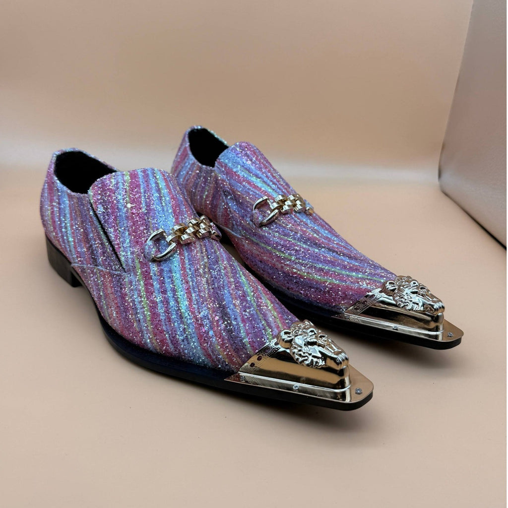 Santimon Men's US 9 Multicoloured Metal Tip Casual Glitter Western Loafers Shoes