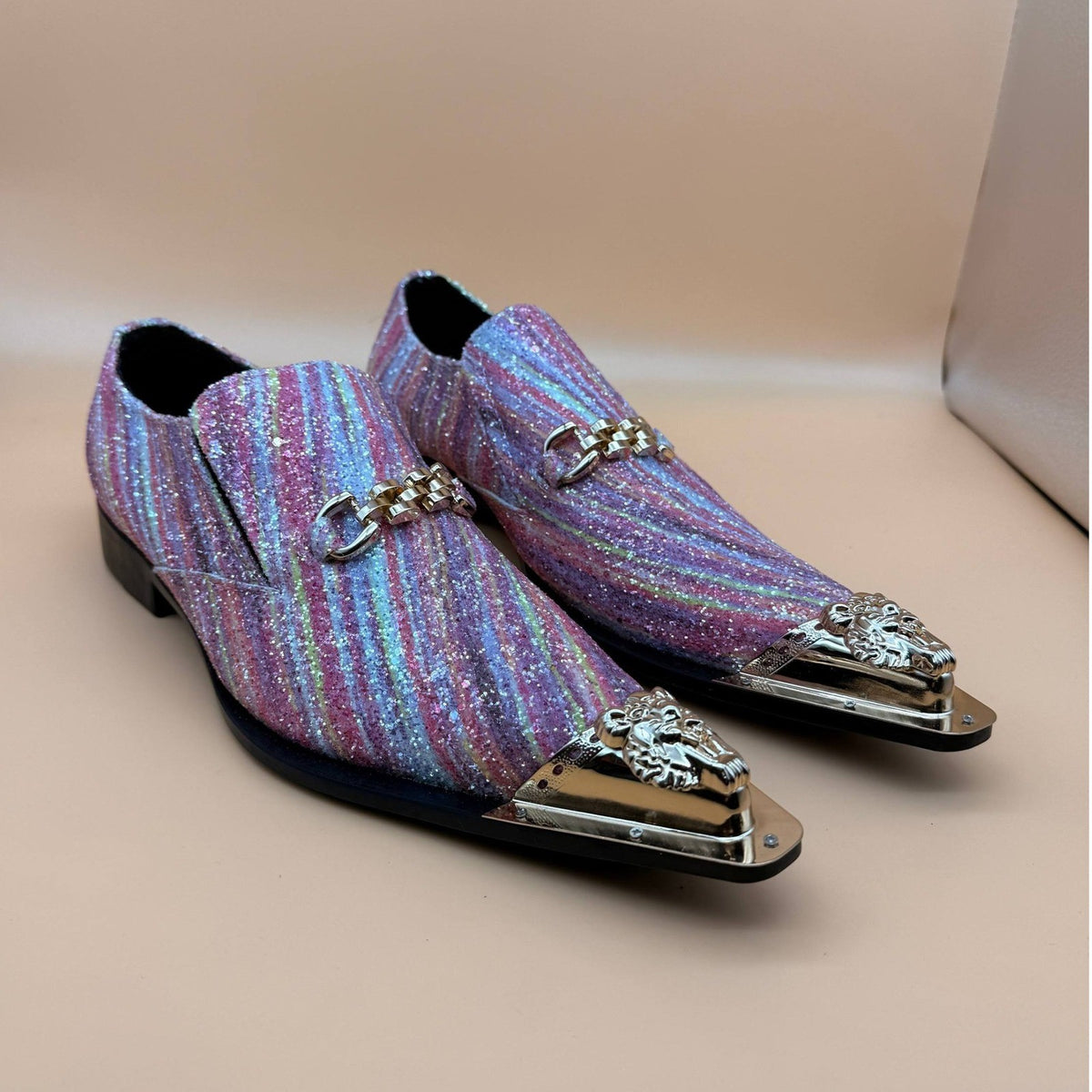 Santimon Men's US 9 Multicoloured Metal Tip Casual Glitter Western Loafers Shoes