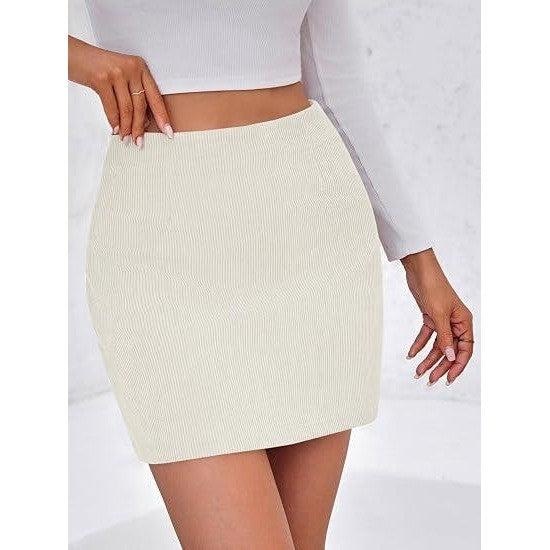 MSRP $35 Wenrine Women's S Beige Corduroy Mini Skirt High Waisted A-line Short