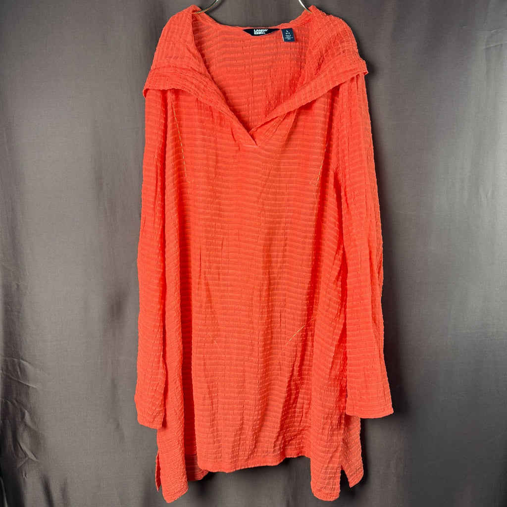 Lands' End Women's 1X LONG Rayon Rib Long Sleeve Hooded Mini Cover-up Dress Cora
