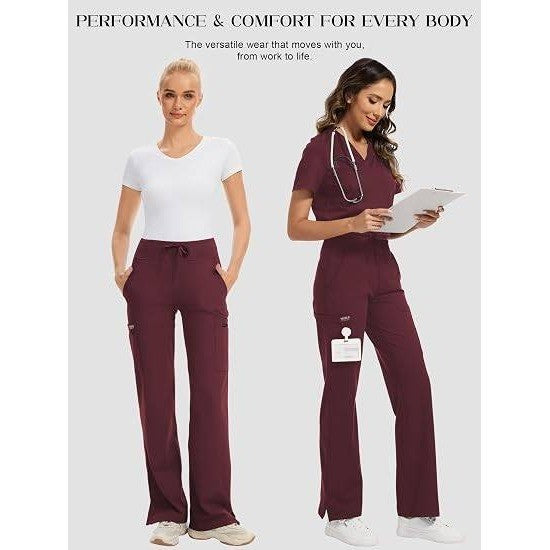 MSRP $52 Kecols Women's S Wine Yoga Scrub Pants High-Rise Straight Leg Uniform