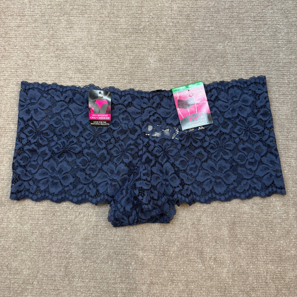 Maidenform Women's L Navy Underwear Boy Shorts With Cheeky Fit Lace Boyshor