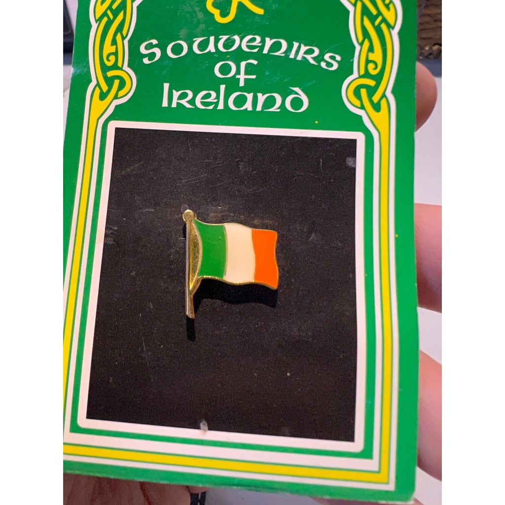 Vintage Ireland Flag Pin Country Travel Souvenir Gold Tone Green White Orange