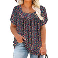 VISLILY Women's 4XL Petal Short Sleeve T-Shirt Square Neck Top Blouse Flowy Pl