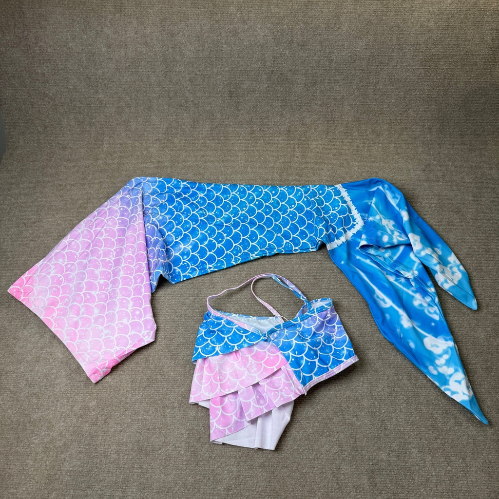 MSRP $39 Ghteas 3Pcs Girls Sz 8-9 Swimsuit Mermaid Swimwear Ruffle Top