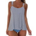 MSRP $47 SUUKSESS Women Blue Striped M Ruffle High Waisted Tankini Swimsuit