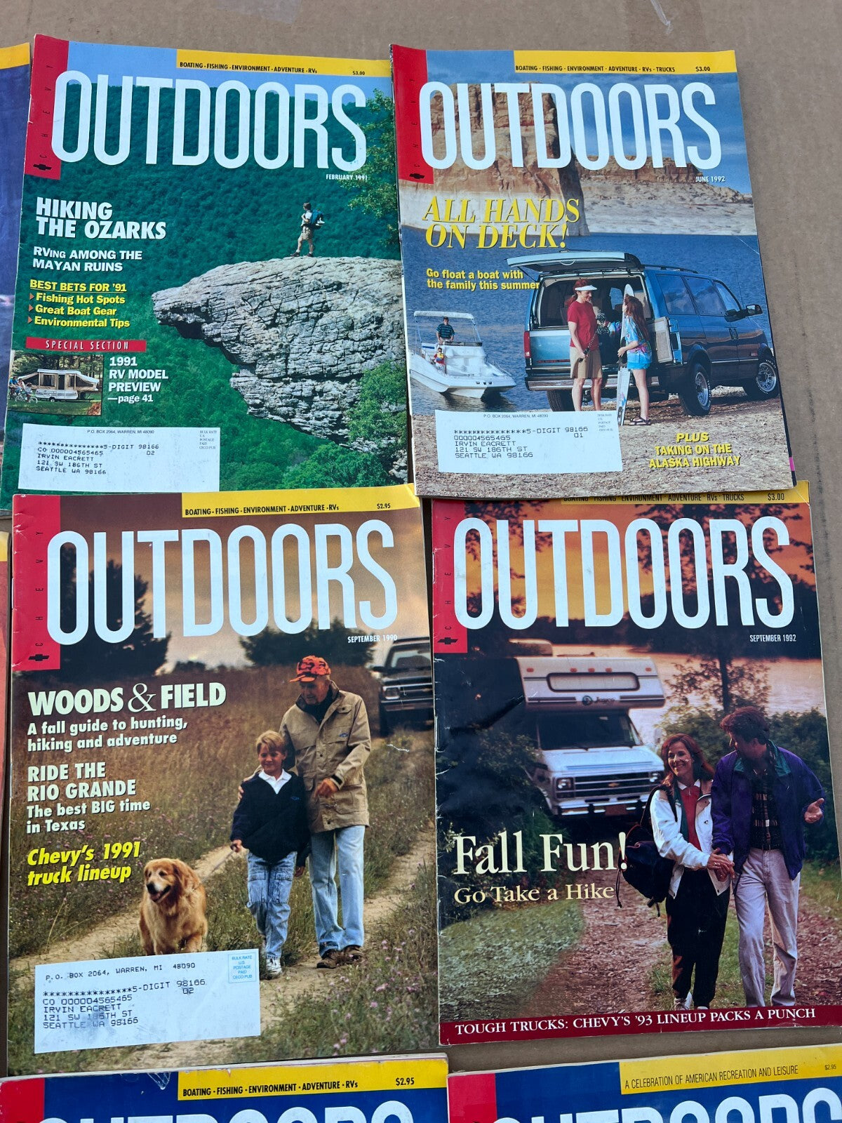 Lot of 13 Chevy Outdoors Magazine 1987-1992 Boating Fishing Adventures