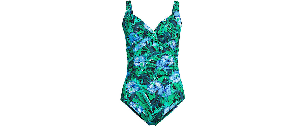 Land’s End Women's XS-L, XS-L LONG SlenderSuit Wrap One-Piece Swimsuit Black/Tur