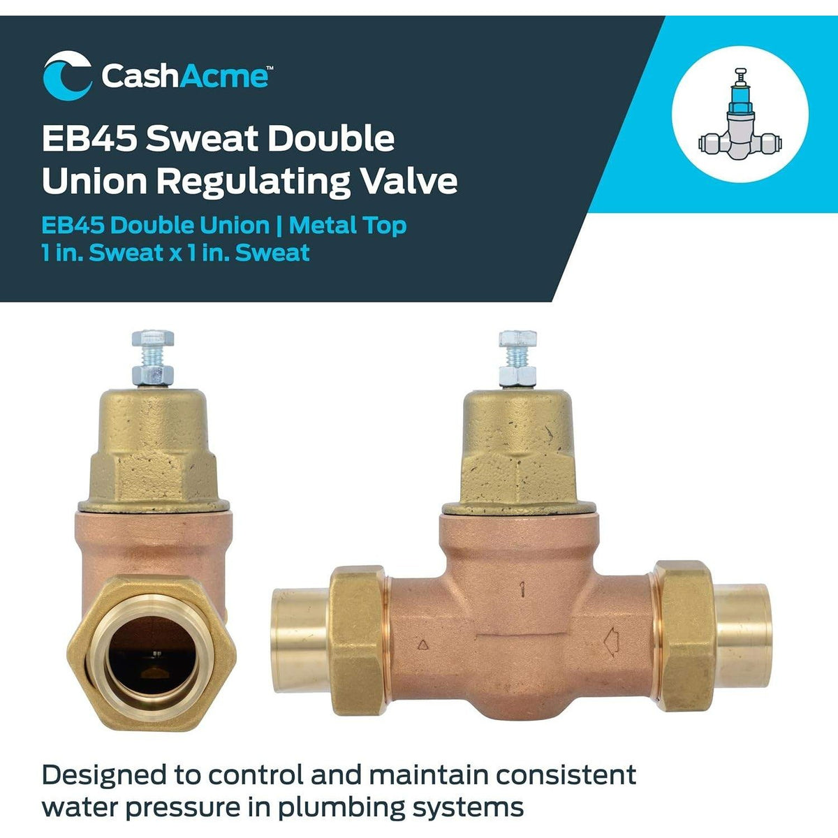 Cash Acme PVA20M-DUSW-60 EB45 Pressure Regulating Valve, Double Union, 1" Swe