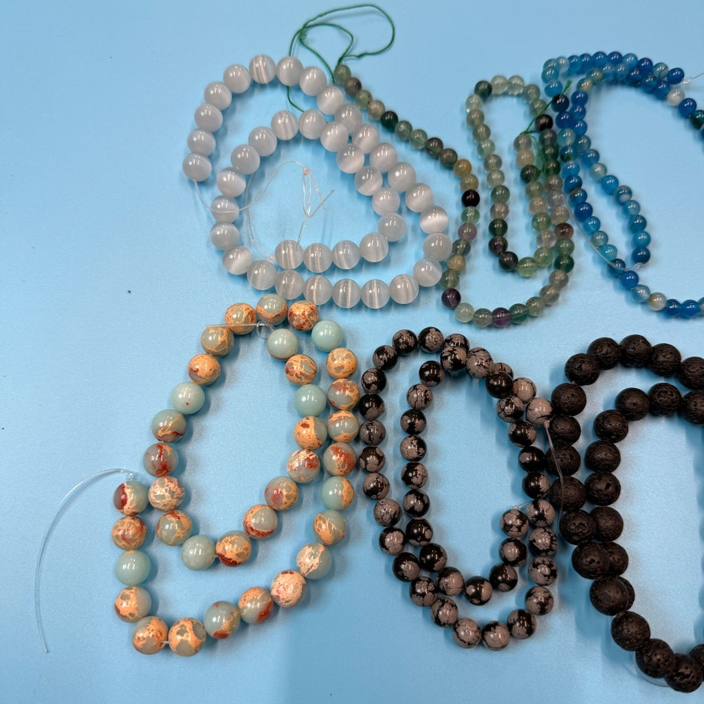 Set of 10 Natural Gemstone Round Beads Strands 15" Sizes 6,8,10 mm 12oz №B27