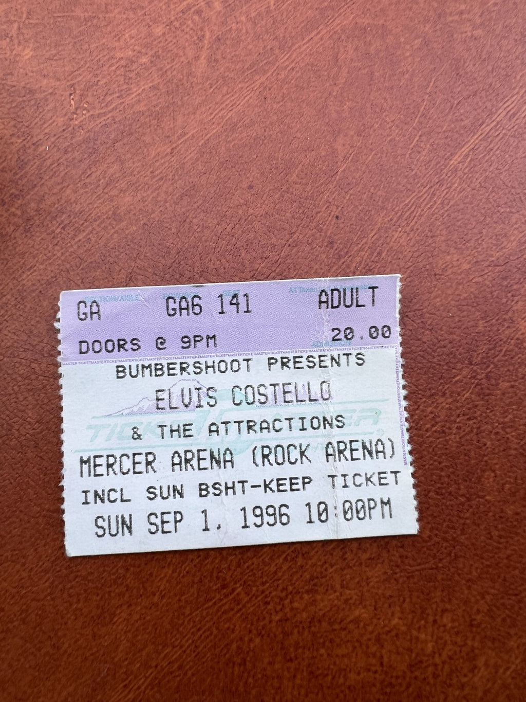 ELVIS COSTELLO & THE ATTRACTIONS Sep 1 1996 Concert Ticket Stub Mercer/Rock Aren