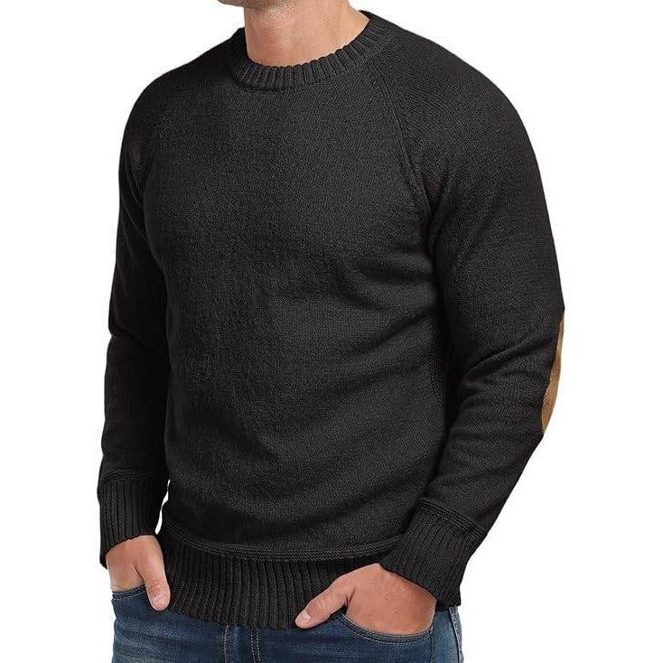 New NUOKESASI Men's Black XL Long Sleeve Cable Knit Sweater w/ Elbow Patches