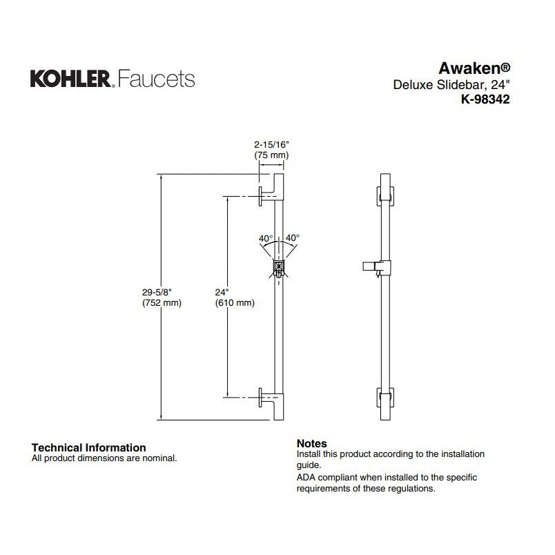 Kohler 98342-F2-BV Awaken 24" Deluxe Slidebar Vibrant Brushed Bronze