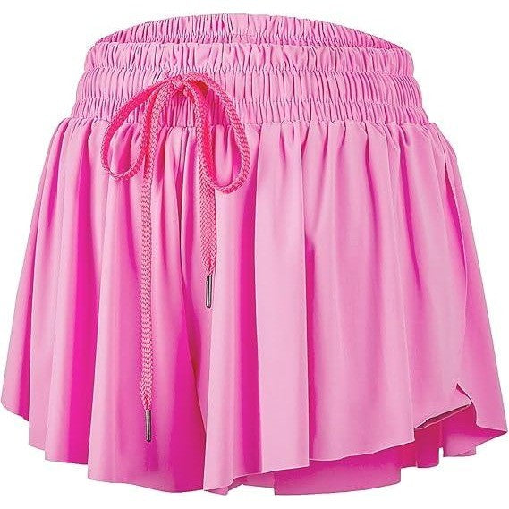 Women's L Hot Pink Flowy Athletic Butterfly Shorts 2-in-1 Double Layer for Runn