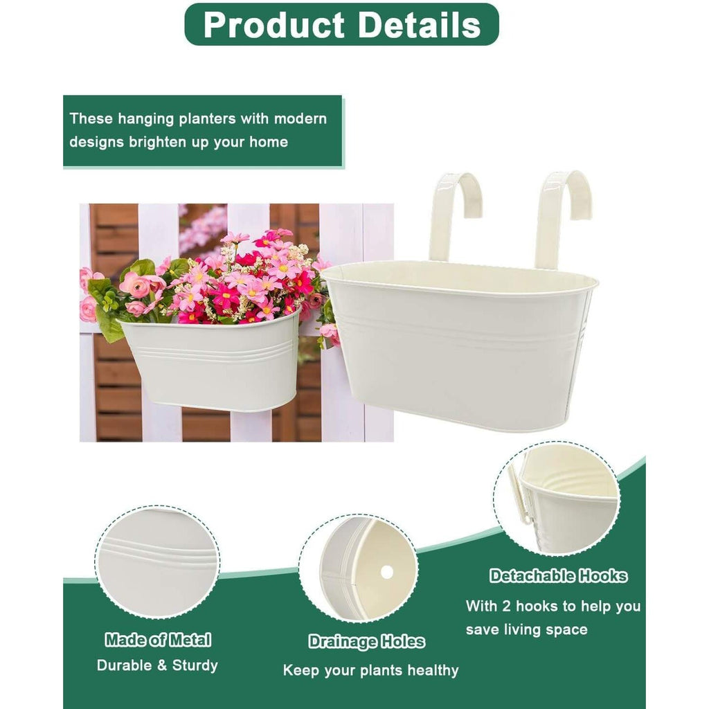 Set of 6 - 2x 10.8" Metal Railing Planter & 4x 5" Balcony Hanging Flower Pots