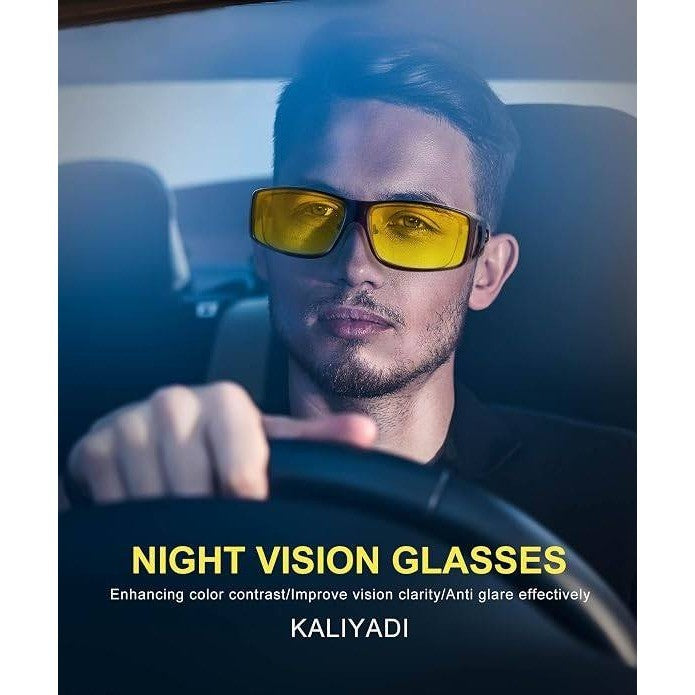 MSRP $23 KALIYADI 3 Pair Night Vision Glasses Fit Over Wrap Around Glasses Anti