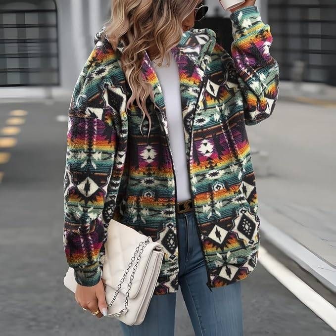 MSRP $35 LUKYCILD Women's S Western Aztec Print Zip up Hoodie Sweatshirt Sherpa