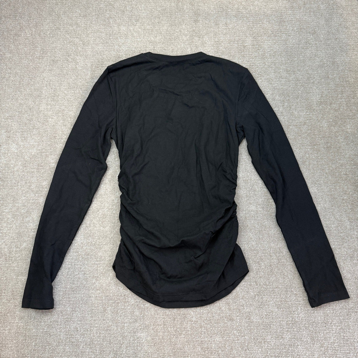 Oakgarden Women's S Black Ribbed Long Sleeve Shirt Cotton Crew Neck Top Ruched