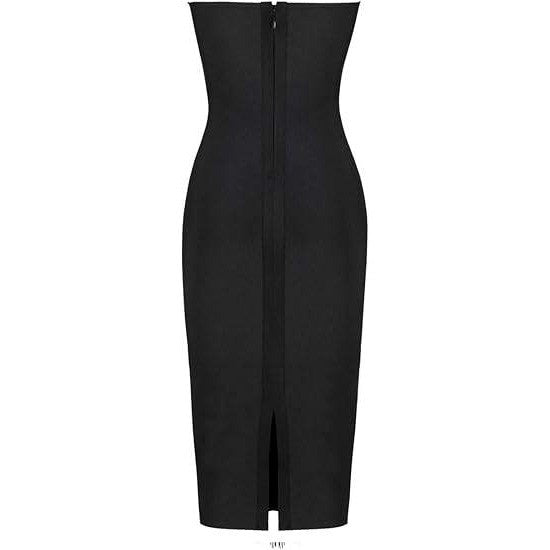 UONBOX Women's XL Black Strapless Elegant Tassel Tube Bodycon Bandage Dress